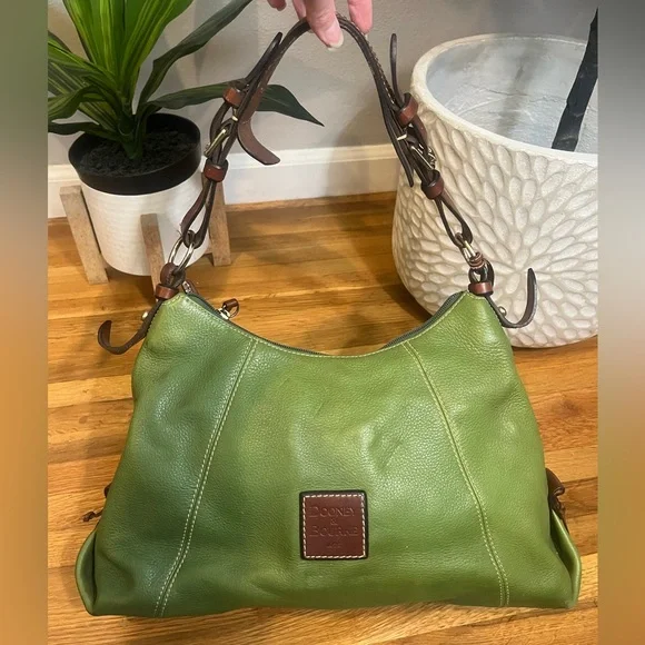 EUC Vintage Dooney & Bourke Hobo Whipstitch Leather Shoulder Handbag Apple Green - Picture 1 of 11